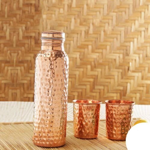 Divine Copper Hammered Bottle with 2 Glasses(350ml each), BT-102(2)